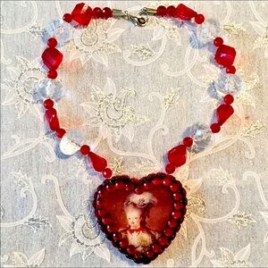 Artisan Vintage Style Baroque Jewel Red Heart Cosplay, Queen of Hearts Pendant